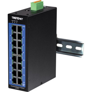 TRENDnet TI-G160i 16-Port Ethernet Switch, 16 Gigabit ethernet ports, 32 Gbps switching capacity, DIN-rail mount